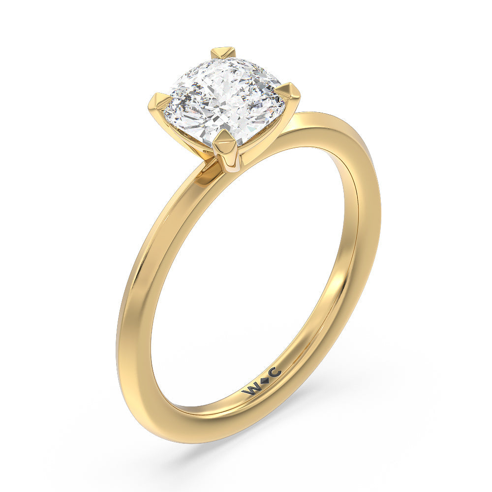 Petite Knife Edge Solitaire Engagement Ring with Cushion Cut Diamond in 14KT Yellow Gold view 3
