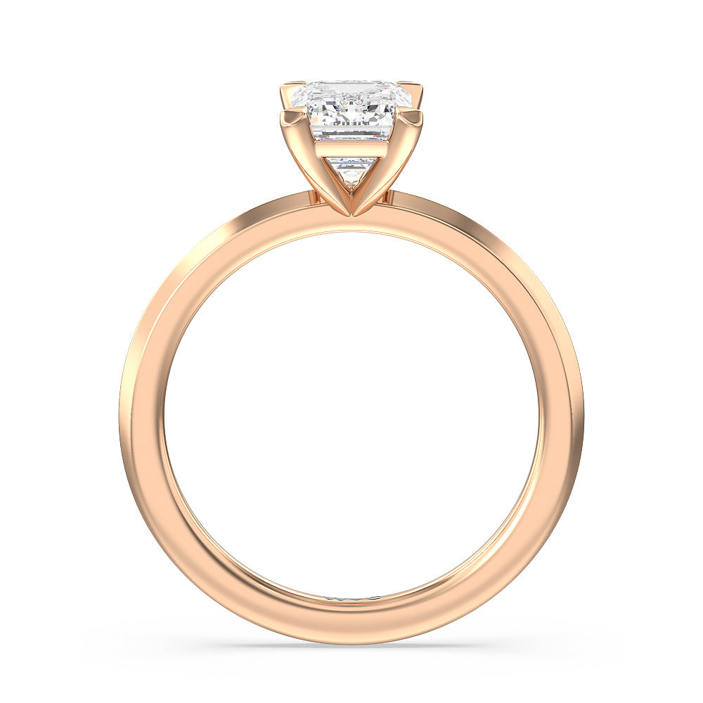 Petite Knife Edge Solitaire Engagement Ring with Emerald Cut Diamond in 14KT Rose Gold view 2
