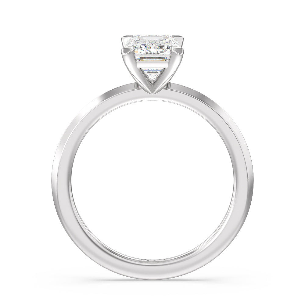 Petite Knife Edge Solitaire Engagement Ring with Emerald Cut Diamond in 14KT Platinum view 2

