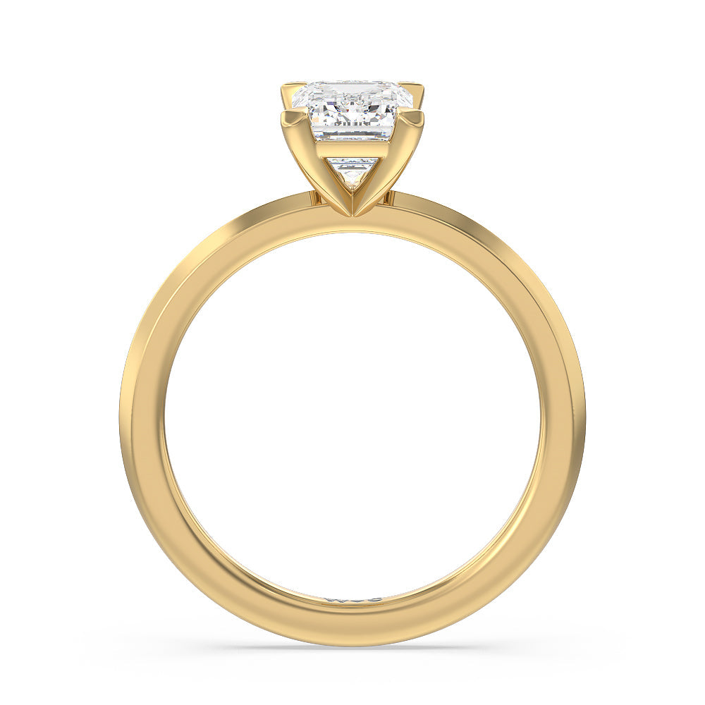 Petite Knife Edge Solitaire Engagement Ring with Emerald Cut Diamond in 14KT Yellow Gold view 2
