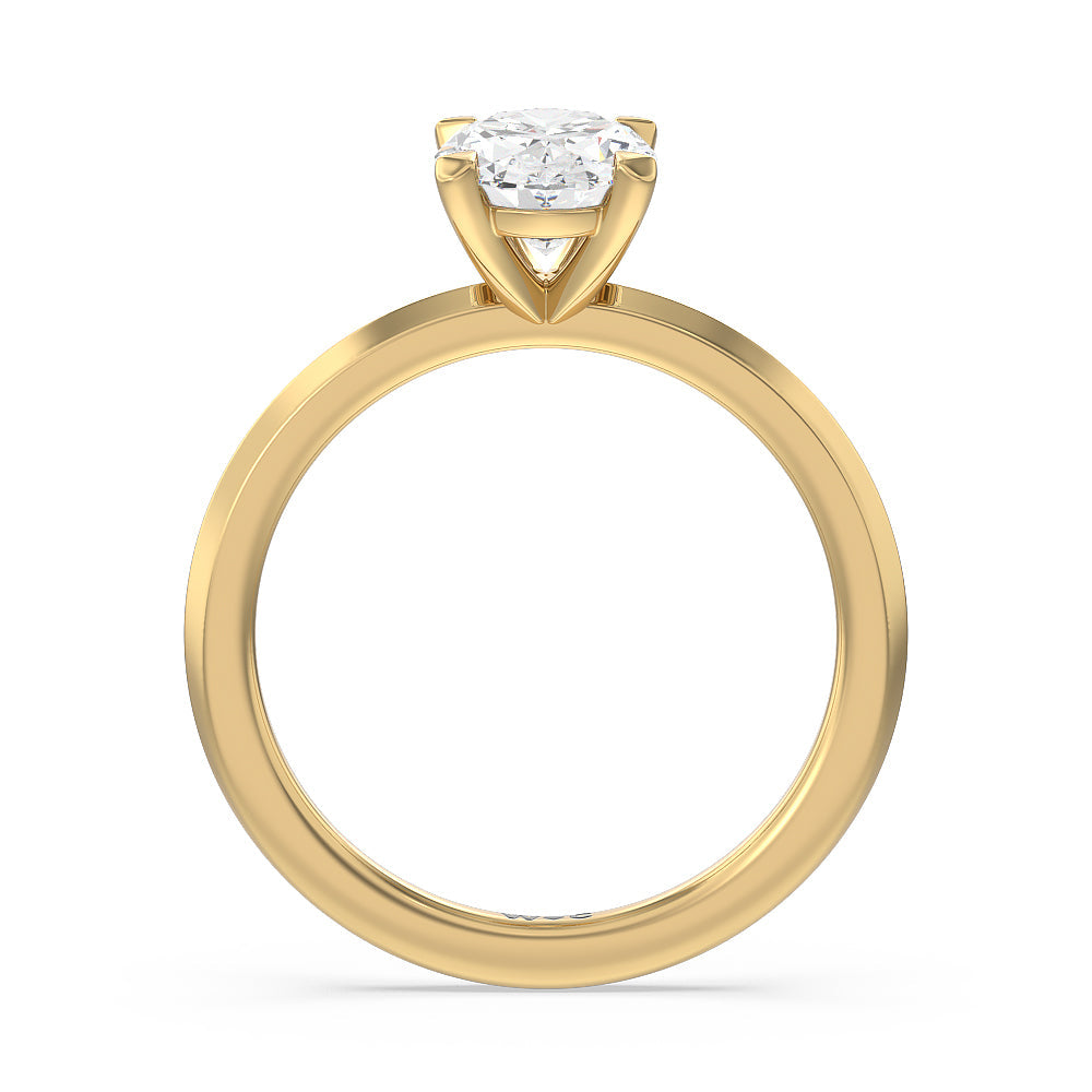 Petite Knife Edge Solitaire Engagement Ring with Oval Cut Diamond in 14KT Yellow Gold view 2
