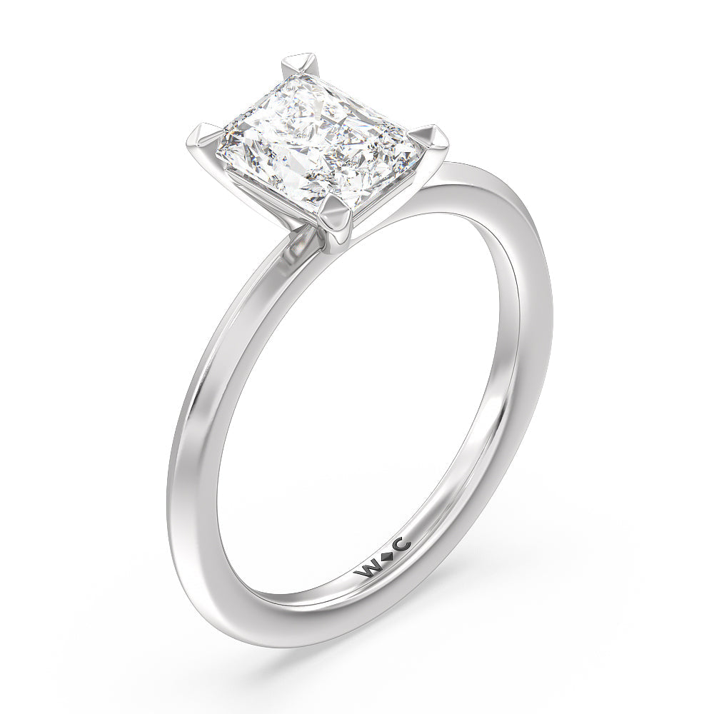Petite Knife Edge Solitaire Engagement Ring with Radiant Cut Diamond in 14KT Platinum view 3
