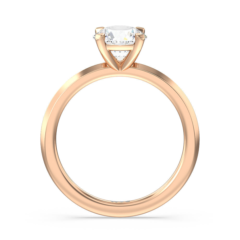 Petite Knife Edge Solitaire Engagement Ring with Round Cut Diamond in 14KT Rose Gold view 2

