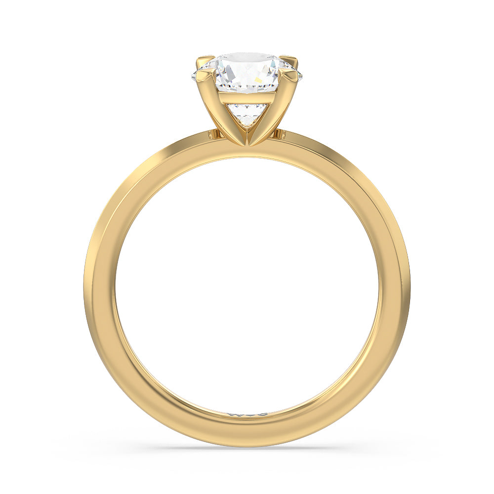 Petite Knife Edge Solitaire Engagement Ring with Round Cut Diamond in 14KT Yellow Gold view 2
