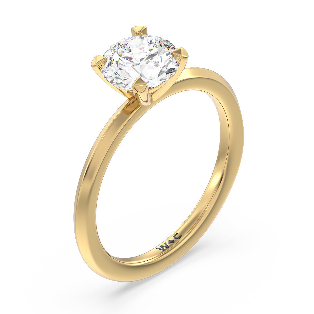 Petite Knife Edge Solitaire Engagement Ring with Round Cut Diamond in 14KT Yellow Gold view 3
