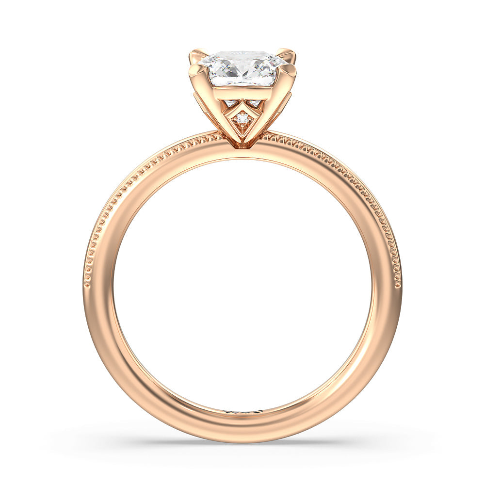 Cushion Cut Kite Basket Four Prong Solitaire Engagement Ring with Lab Grown Diamond in 14KT Rose Gold view 2

