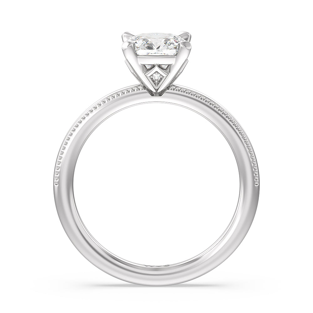Cushion Cut Kite Basket Four Prong Solitaire Engagement Ring with Lab Grown Diamond in 14KT Platinum view 2
