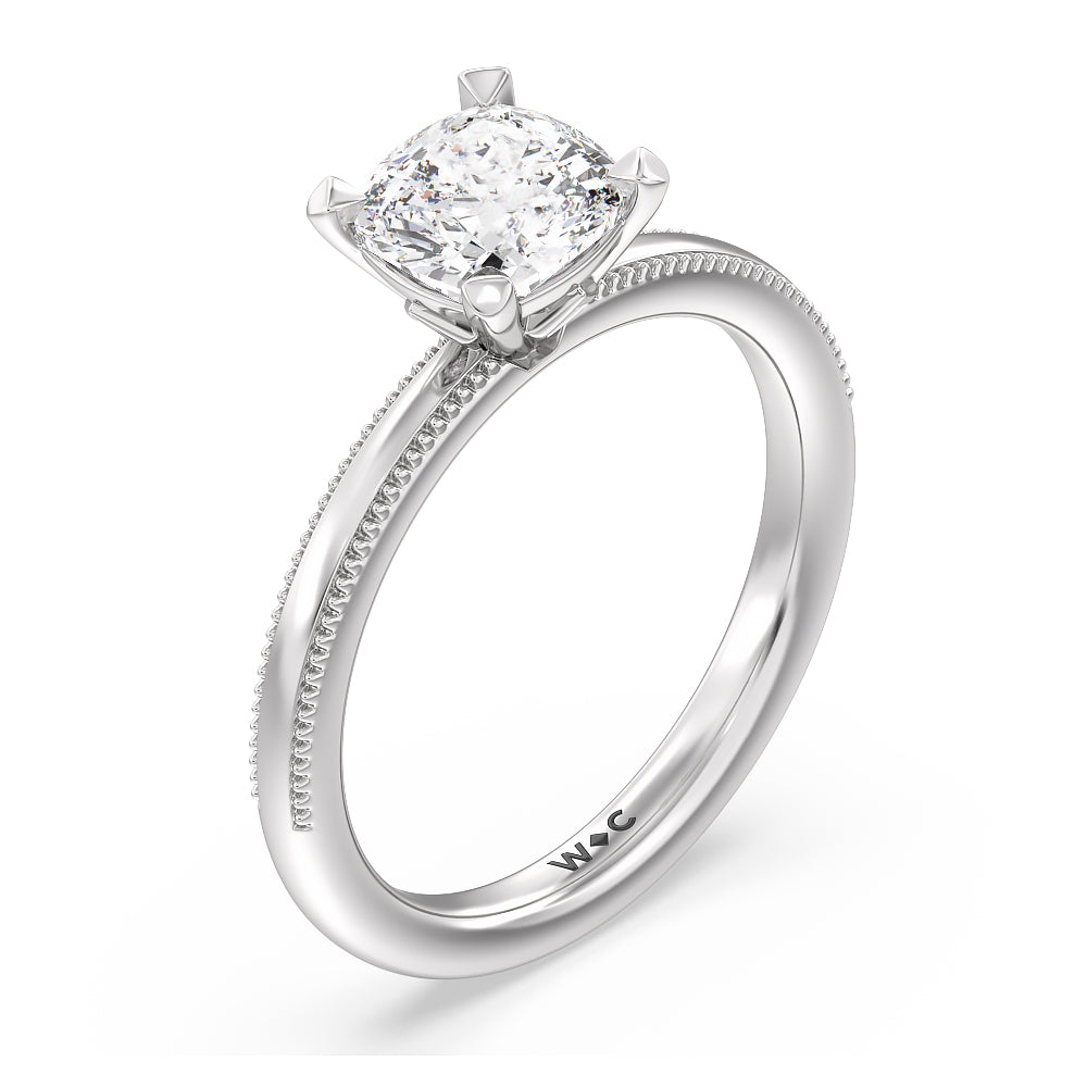Cushion Cut Kite Basket Four Prong Solitaire Engagement Ring with Lab Grown Diamond in 14KT Platinum view 3
