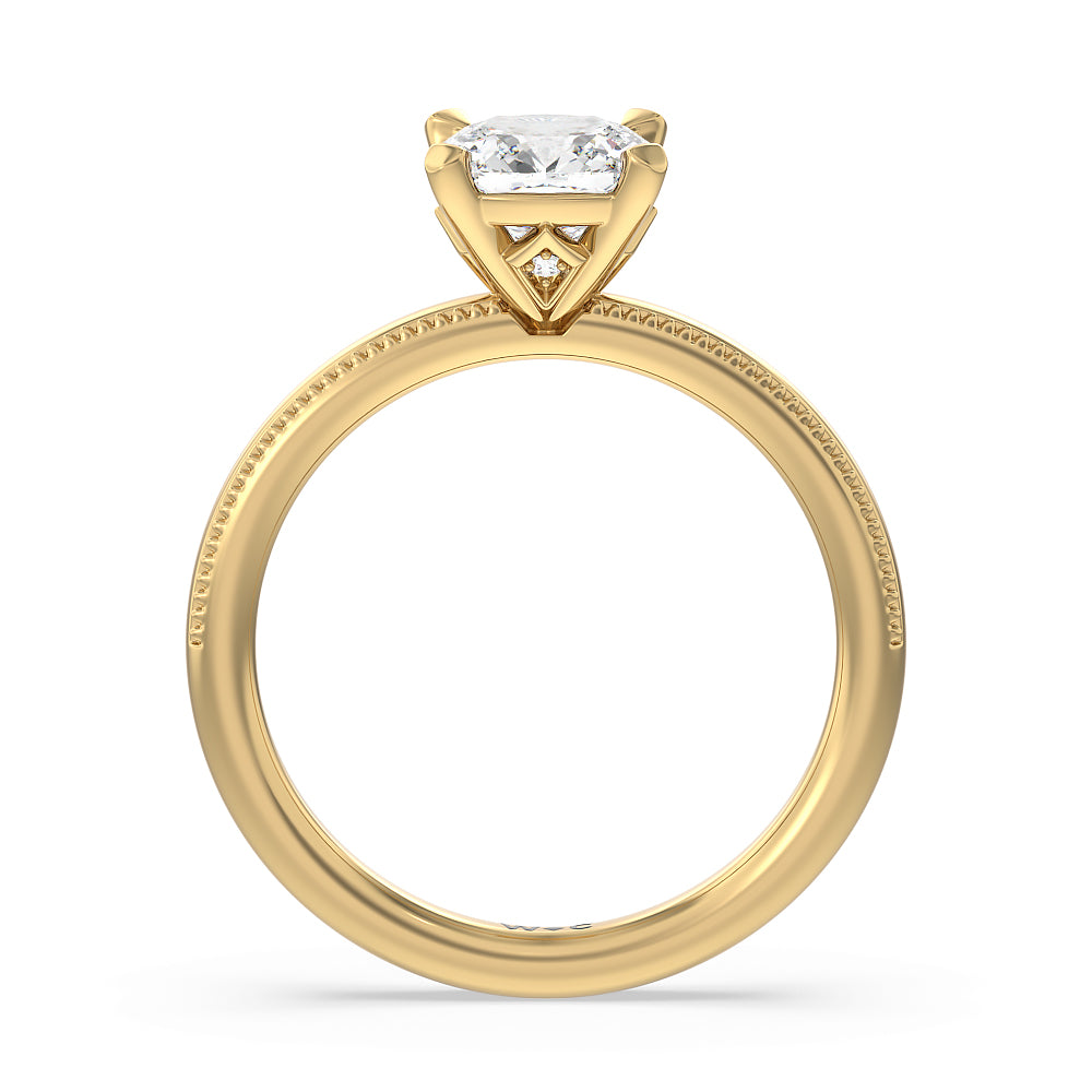 Cushion Cut Kite Basket Four Prong Solitaire Engagement Ring with Lab Grown Diamond in 14KT Yellow Gold view 2
