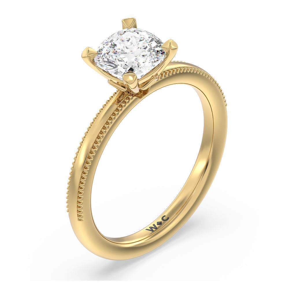 Cushion Cut Kite Basket Four Prong Solitaire Engagement Ring with Lab Grown Diamond in 14KT Yellow Gold view 3
