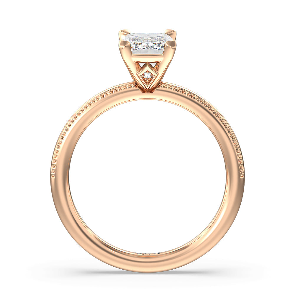 Emerald Cut Kite Basket Four Prong Solitaire Engagement Ring with Lab Grown Diamond in 14KT Rose Gold view 2
