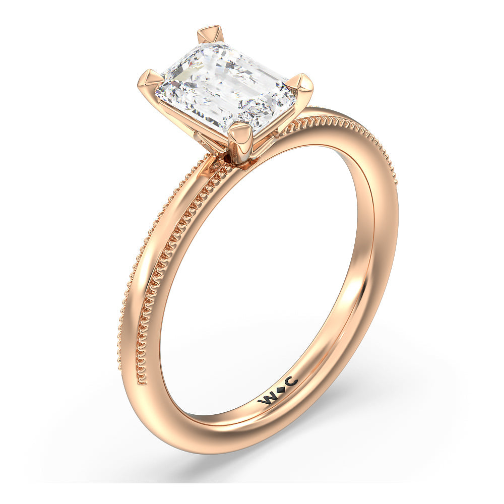 Emerald Cut Kite Basket Four Prong Solitaire Engagement Ring with Lab Grown Diamond in 14KT Rose Gold view 3
