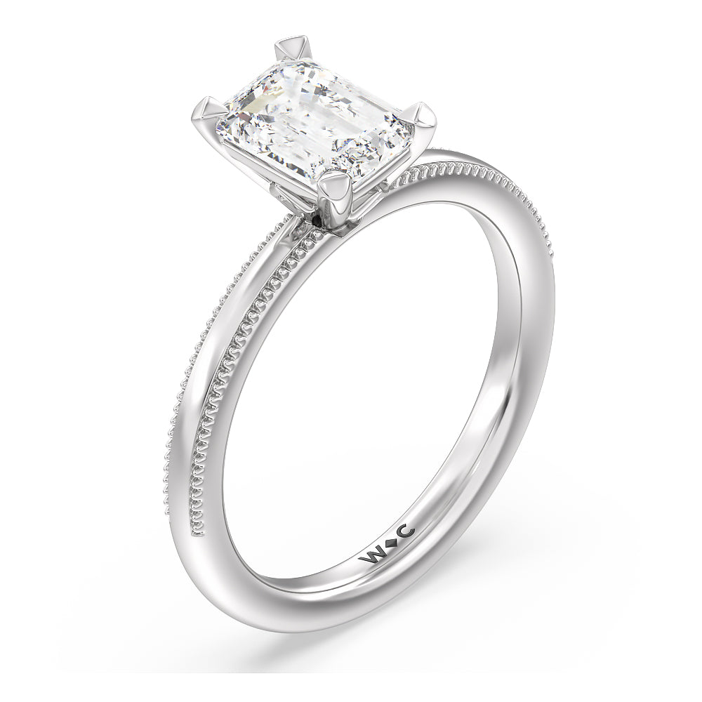 Emerald Cut Kite Basket Four Prong Solitaire Engagement Ring with Lab Grown Diamond in 14KT Platinum view 3
