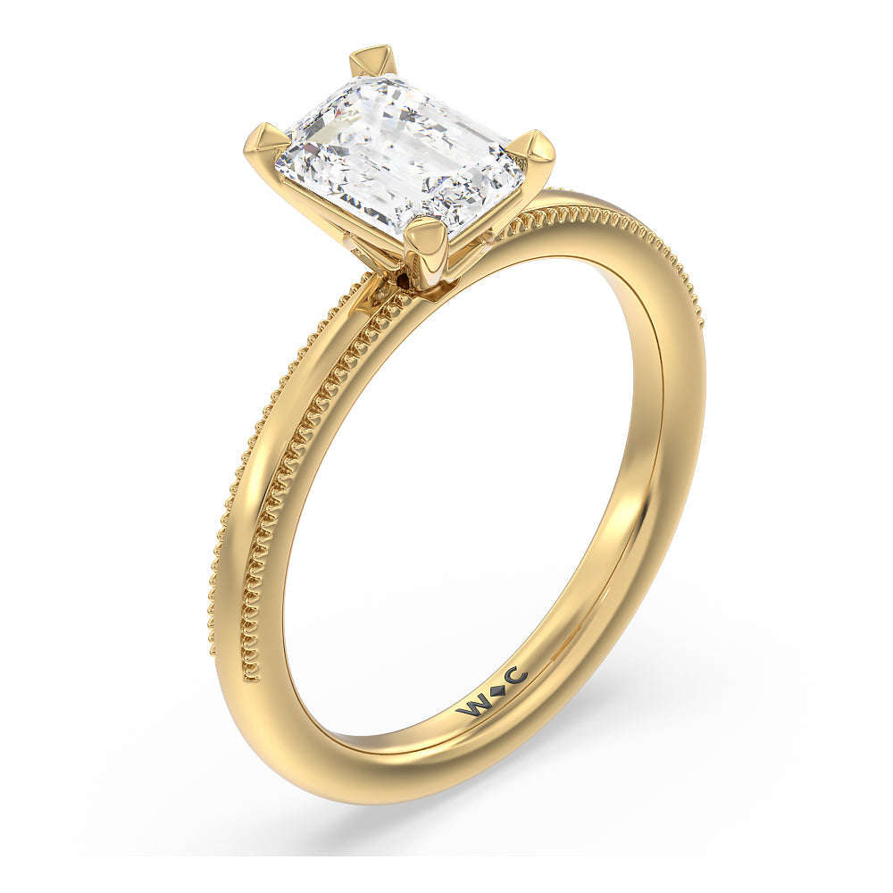 Emerald Cut Kite Basket Four Prong Solitaire Engagement Ring with Lab Grown Diamond in 14KT Yellow Gold view 3
