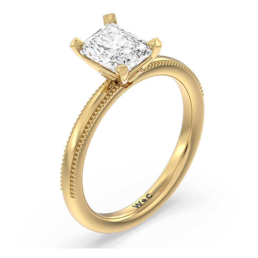 Radiant Cut Kite Basket Four Prong Solitaire Engagement Ring with Lab Grown Diamond in 14KT Yellow Gold view 3
