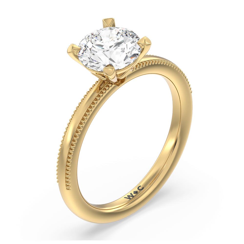 Round Cut Kite Basket Four Prong Solitaire Engagement Ring with Lab Grown Diamond in 14KT Yellow Gold view 3
