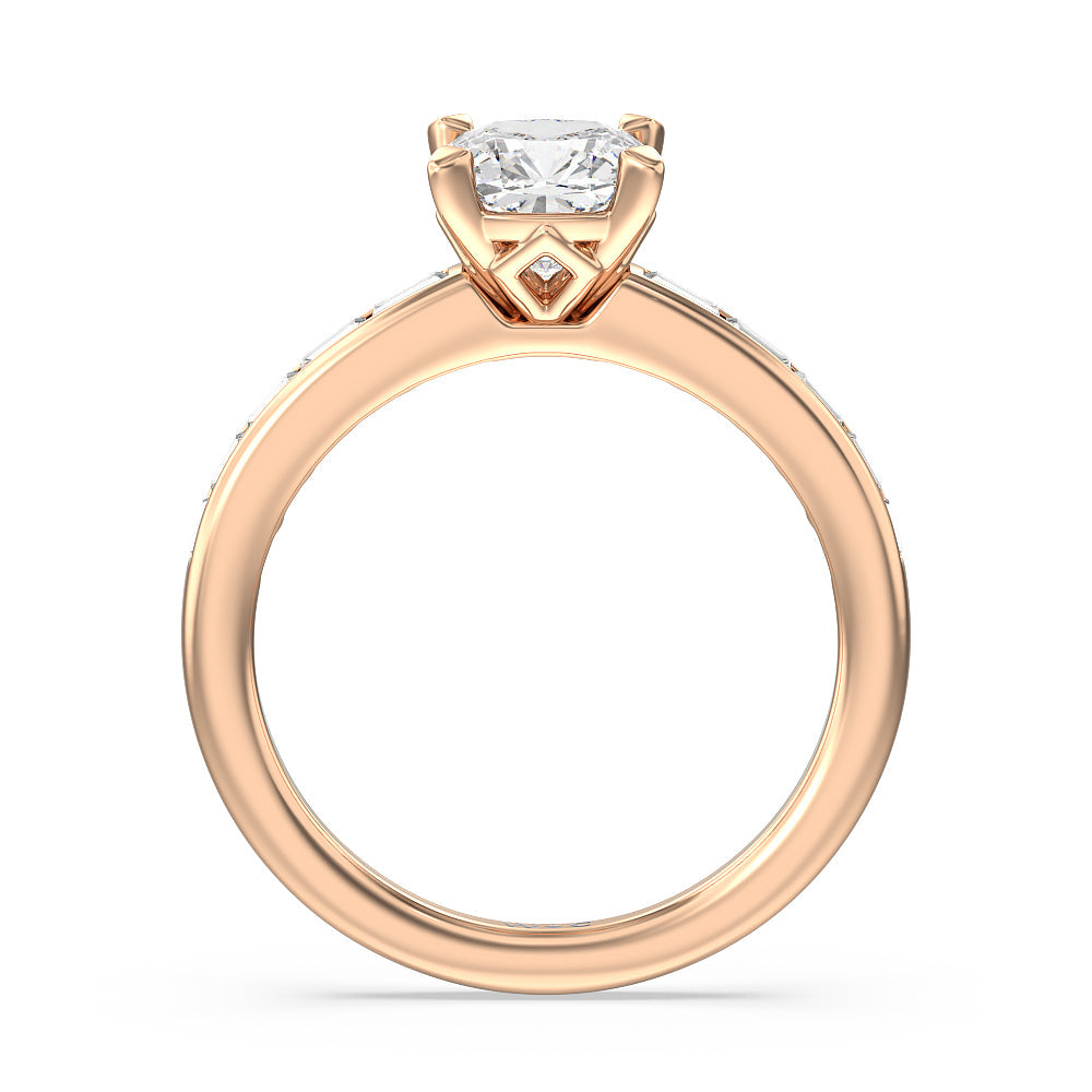 Channel Set Kite Basket Engagement Ring with Cushion Cut Diamond in 14KT Rose Gold view 2
