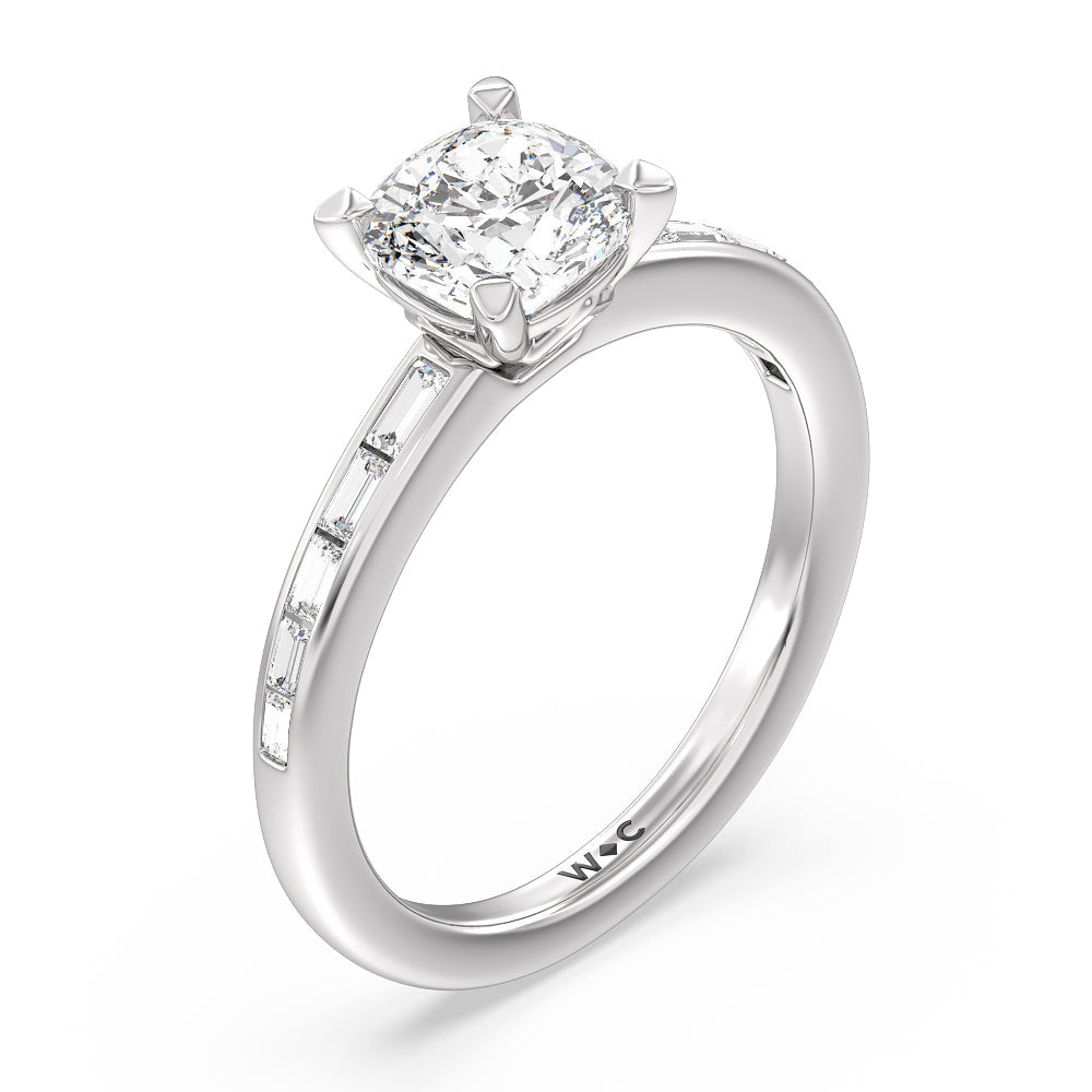 Channel Set Kite Basket Engagement Ring with Cushion Cut Diamond in 14KT Platinum view 3
