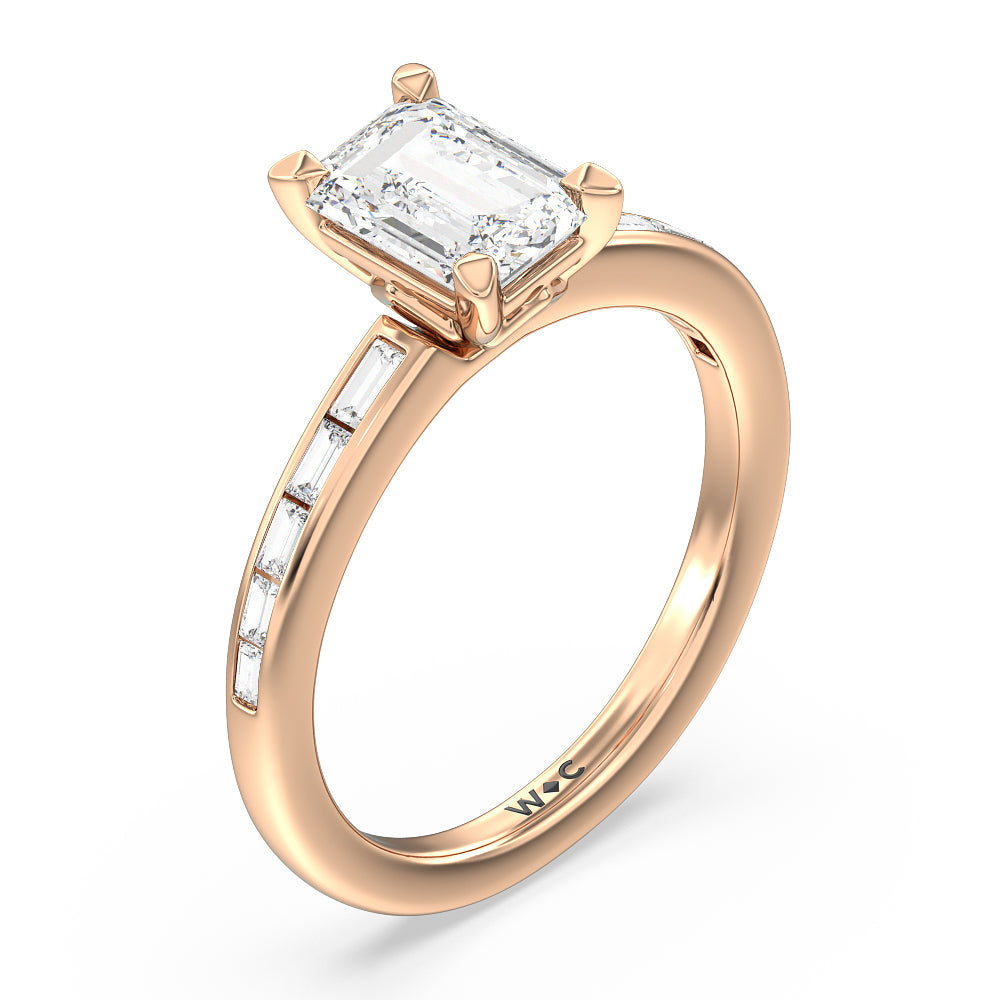 Channel Set Kite Basket Engagement Ring with Emerald Cut Diamond in 14KT Rose Gold view 3
