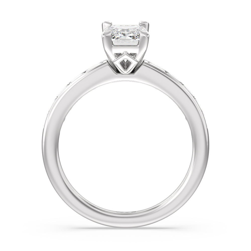 Channel Set Kite Basket Engagement Ring with Emerald Cut Diamond in 14KT Platinum view 2
