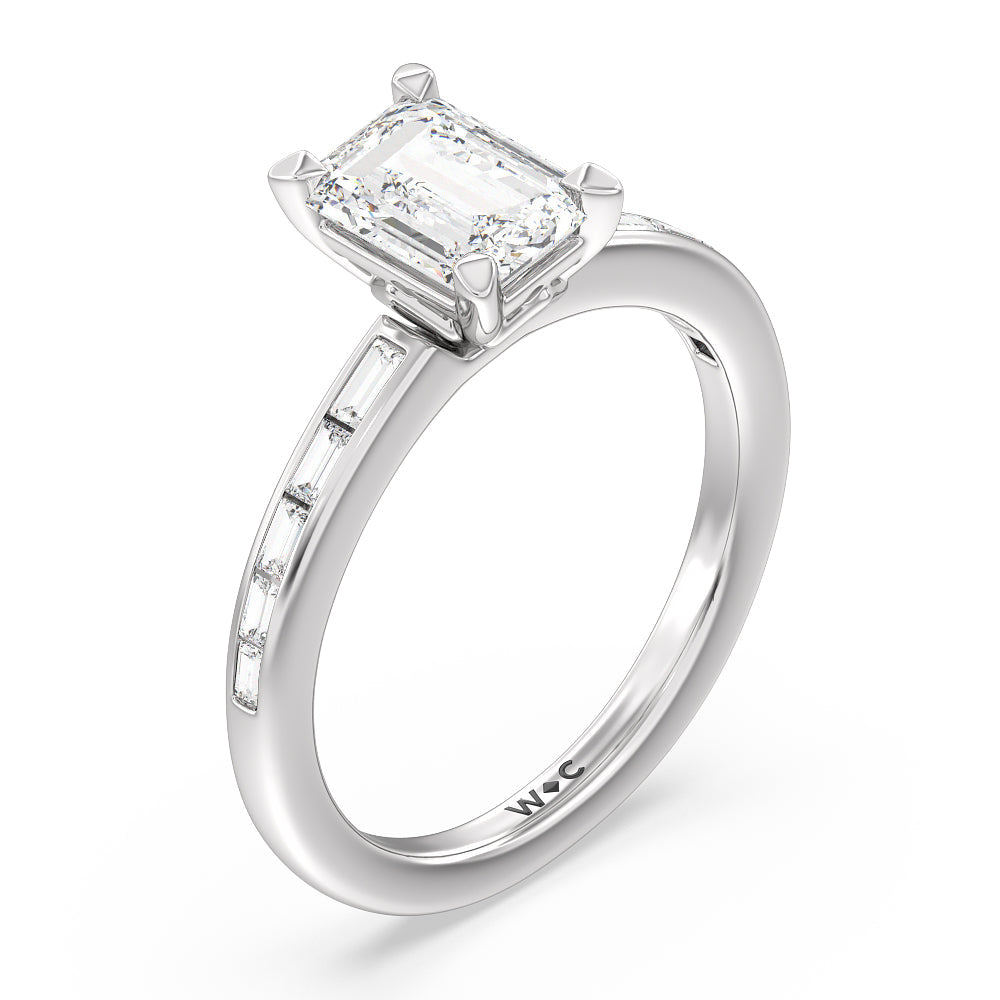 Channel Set Kite Basket Engagement Ring with Emerald Cut Diamond in 14KT Platinum view 3
