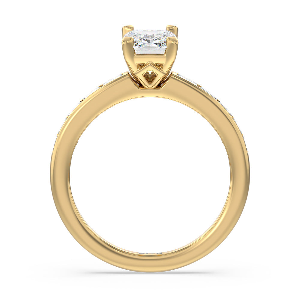 Channel Set Kite Basket Engagement Ring with Emerald Cut Diamond in 14KT Yellow Gold view 2
