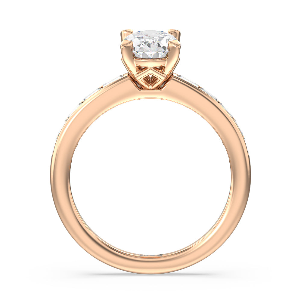 Channel Set Kite Basket Engagement Ring with Oval Cut Diamond in 14KT Rose Gold view 2
