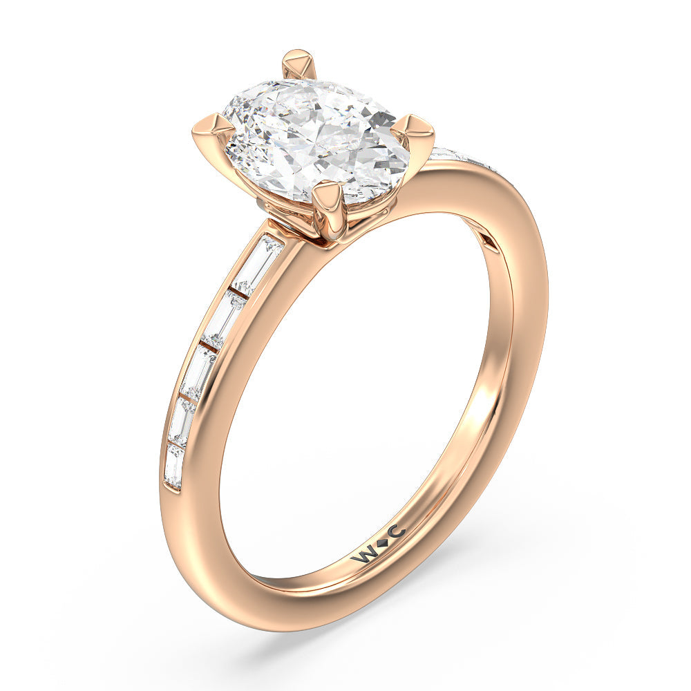 Channel Set Kite Basket Engagement Ring with Oval Cut Diamond in 14KT Rose Gold view 3
