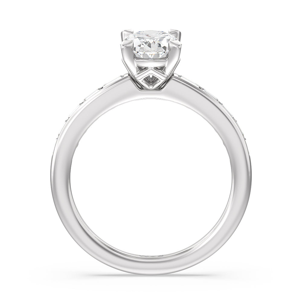Channel Set Kite Basket Engagement Ring with Oval Cut Diamond in 14KT Platinum view 2

