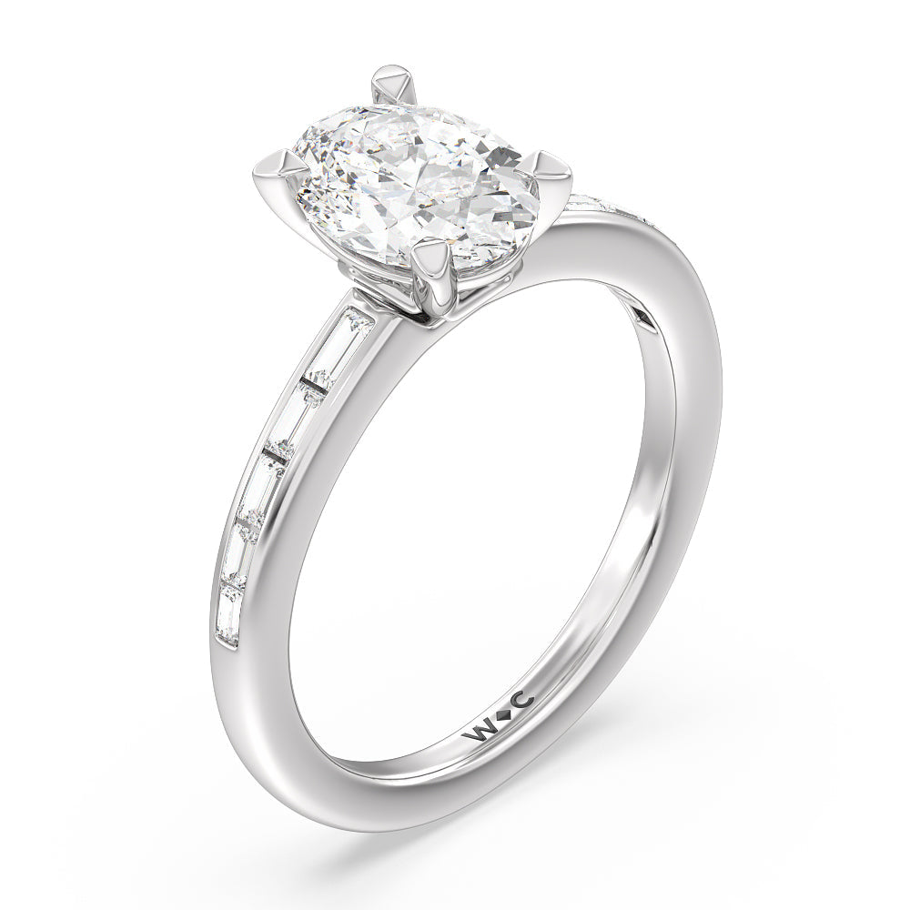 Channel Set Kite Basket Engagement Ring with Oval Cut Diamond in 14KT Platinum view 3
