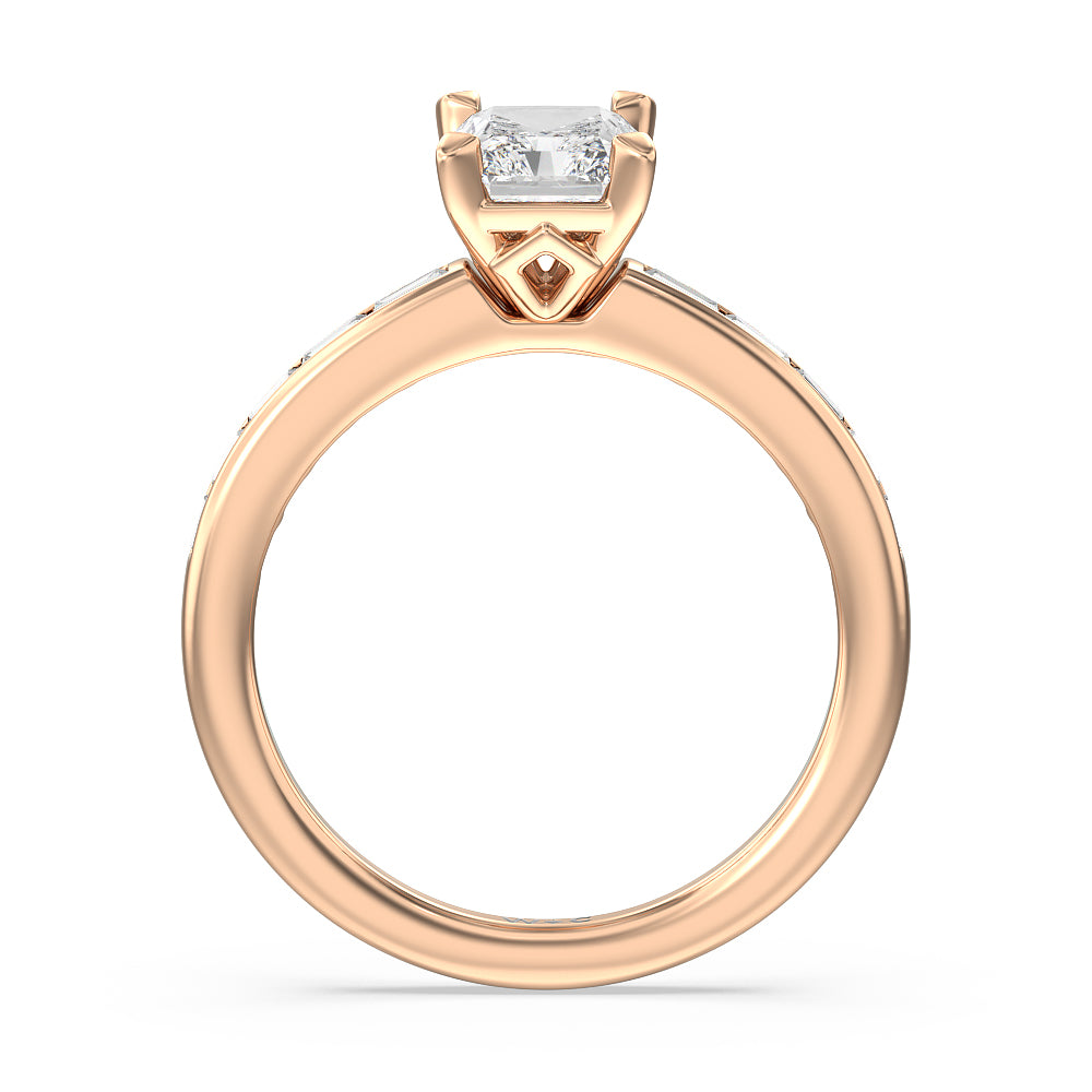 Channel Set Kite Basket Engagement Ring with Radiant Cut Diamond in 14KT Rose Gold view 2
