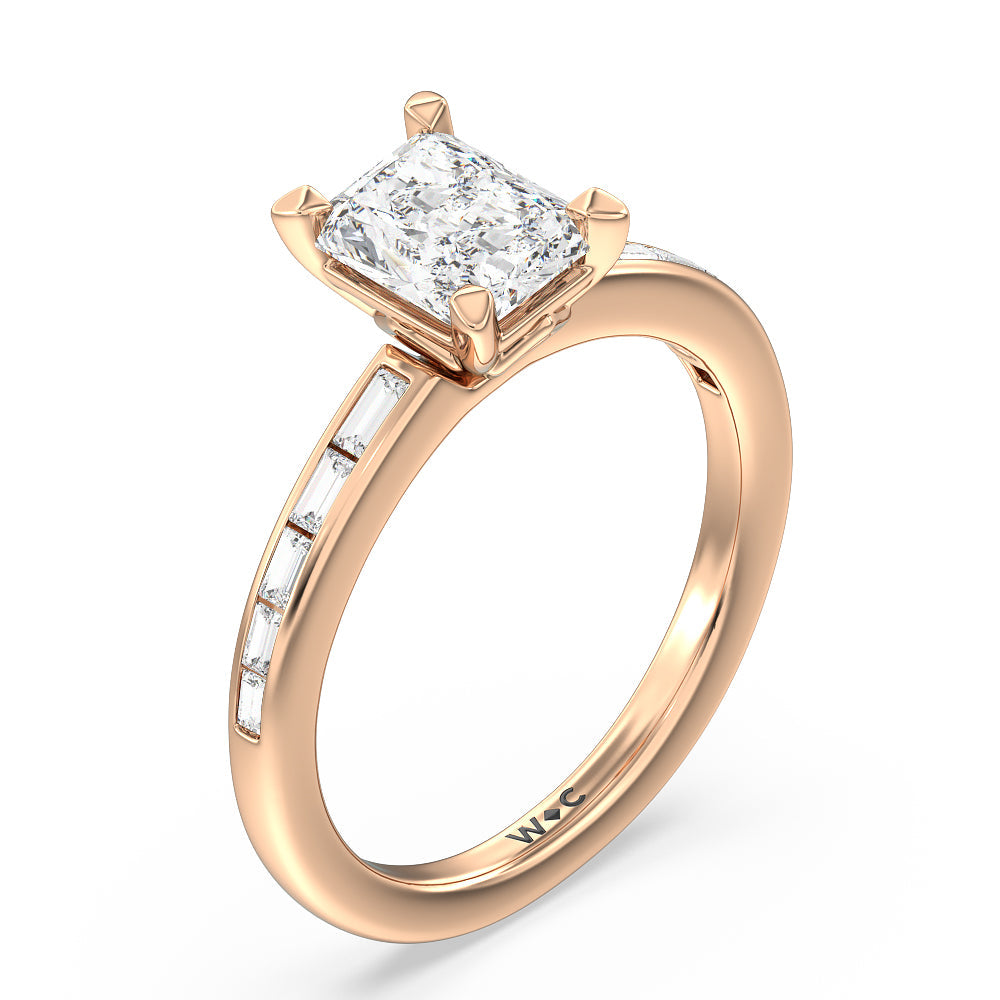 Channel Set Kite Basket Engagement Ring with Radiant Cut Diamond in 14KT Rose Gold view 3
