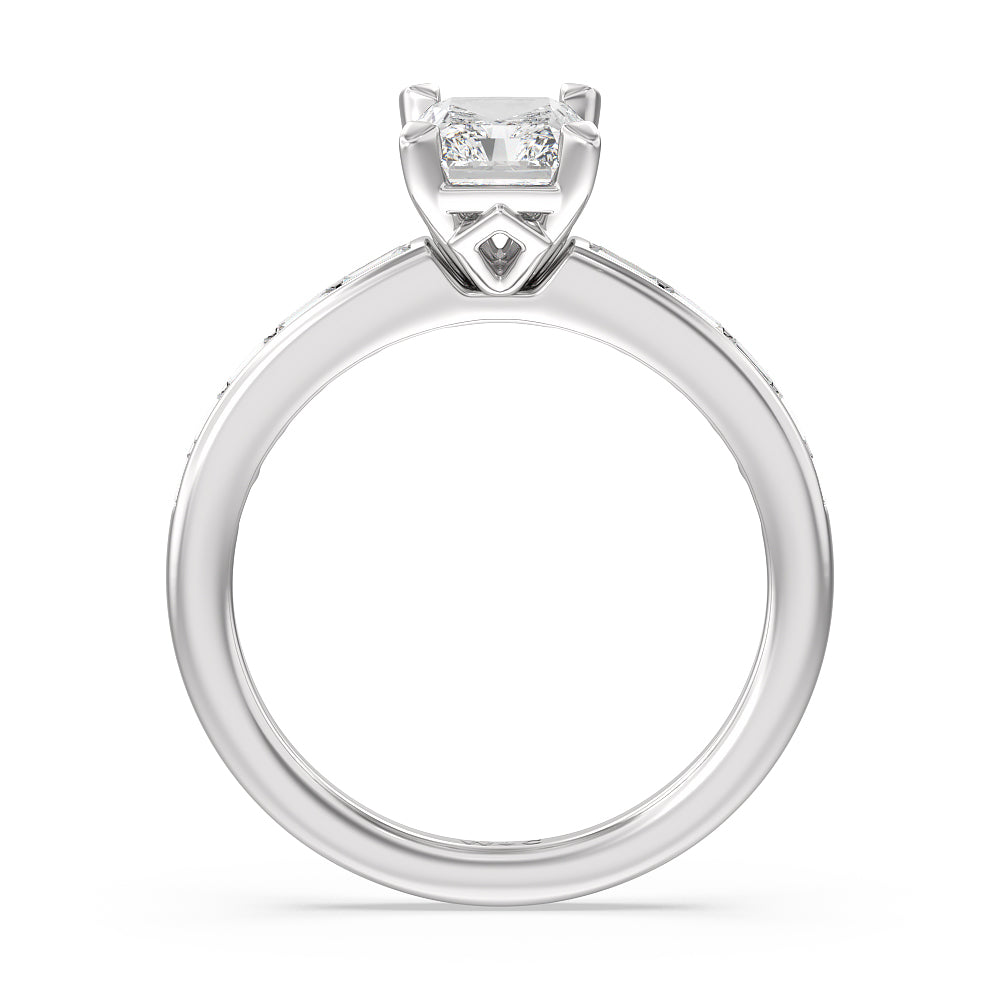 Channel Set Kite Basket Engagement Ring with Radiant Cut Diamond in 14KT Platinum view 2
