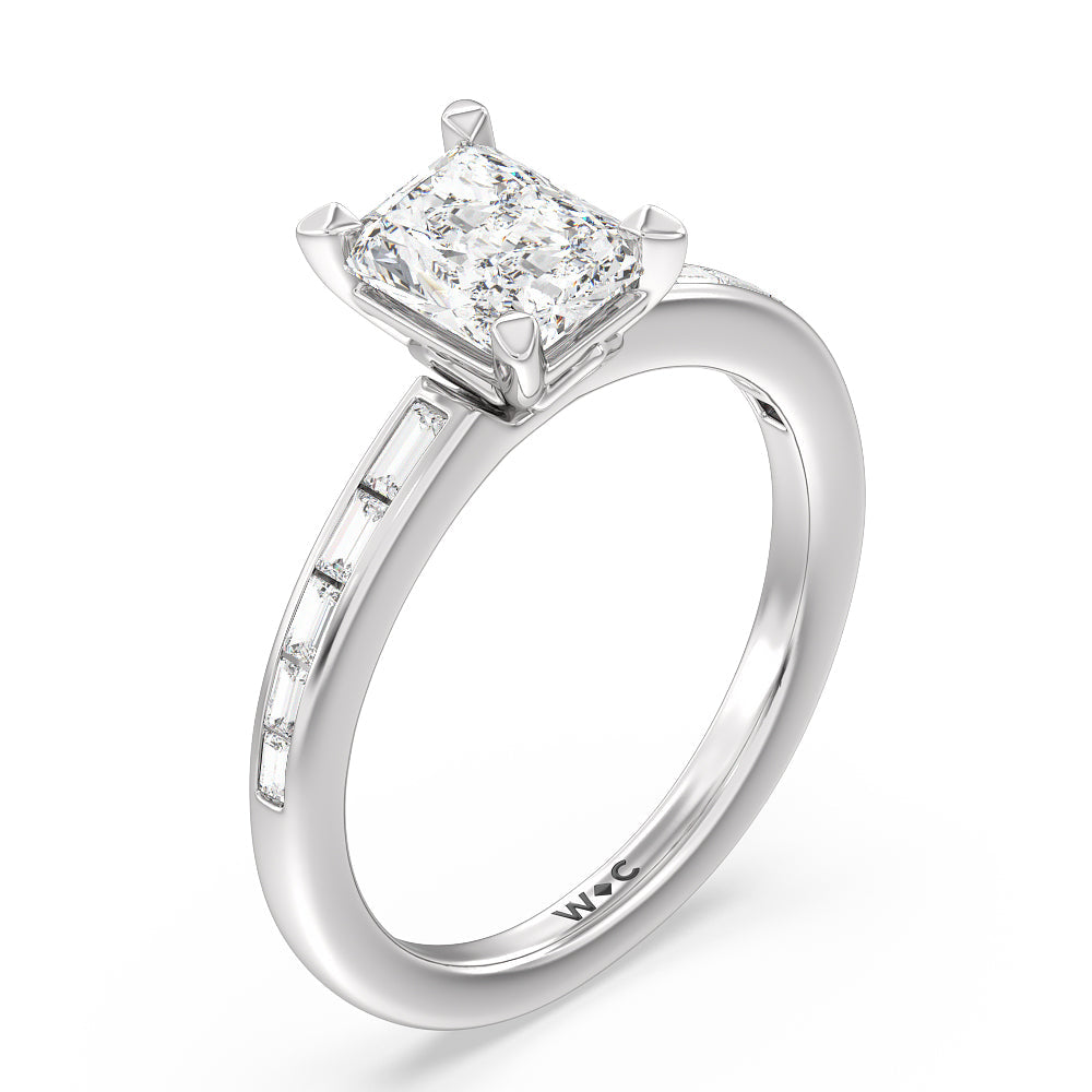 Channel Set Kite Basket Engagement Ring with Radiant Cut Diamond in 14KT Platinum view 3

