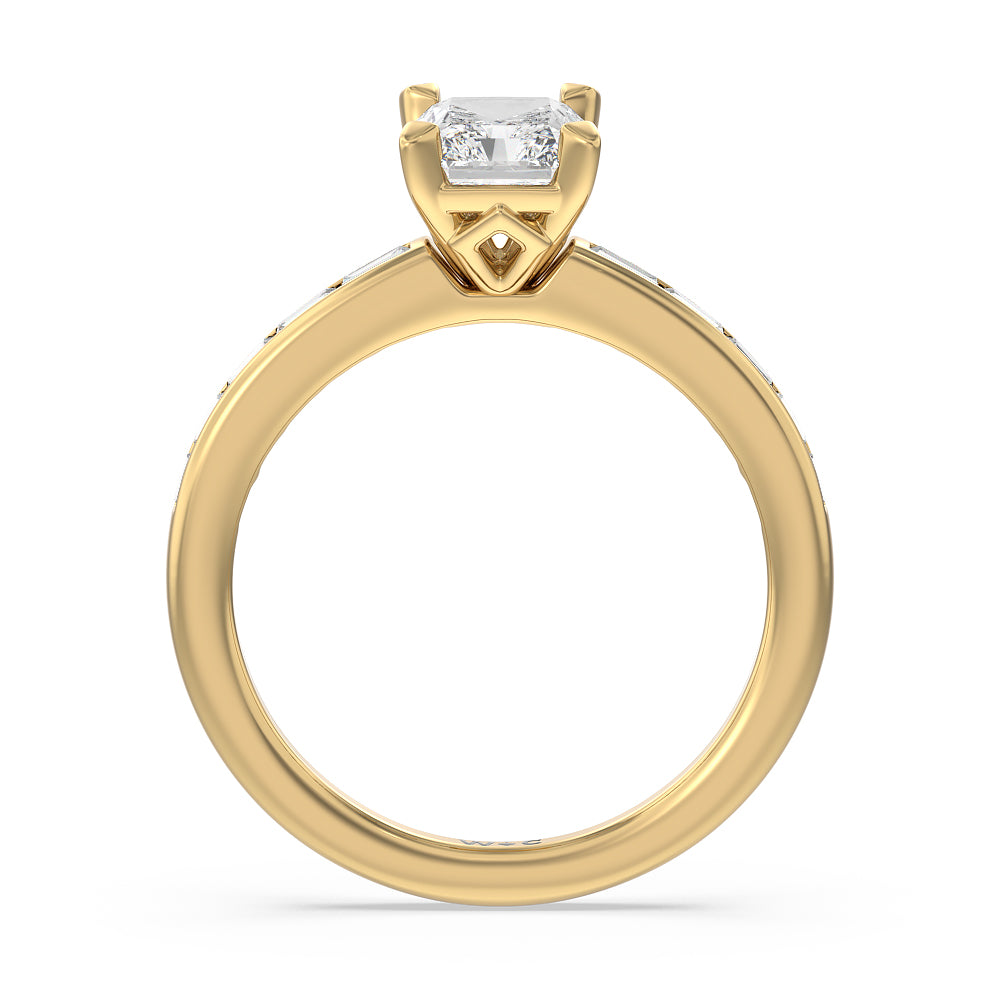 Channel Set Kite Basket Engagement Ring with Radiant Cut Diamond in 14KT Yellow Gold view 2
