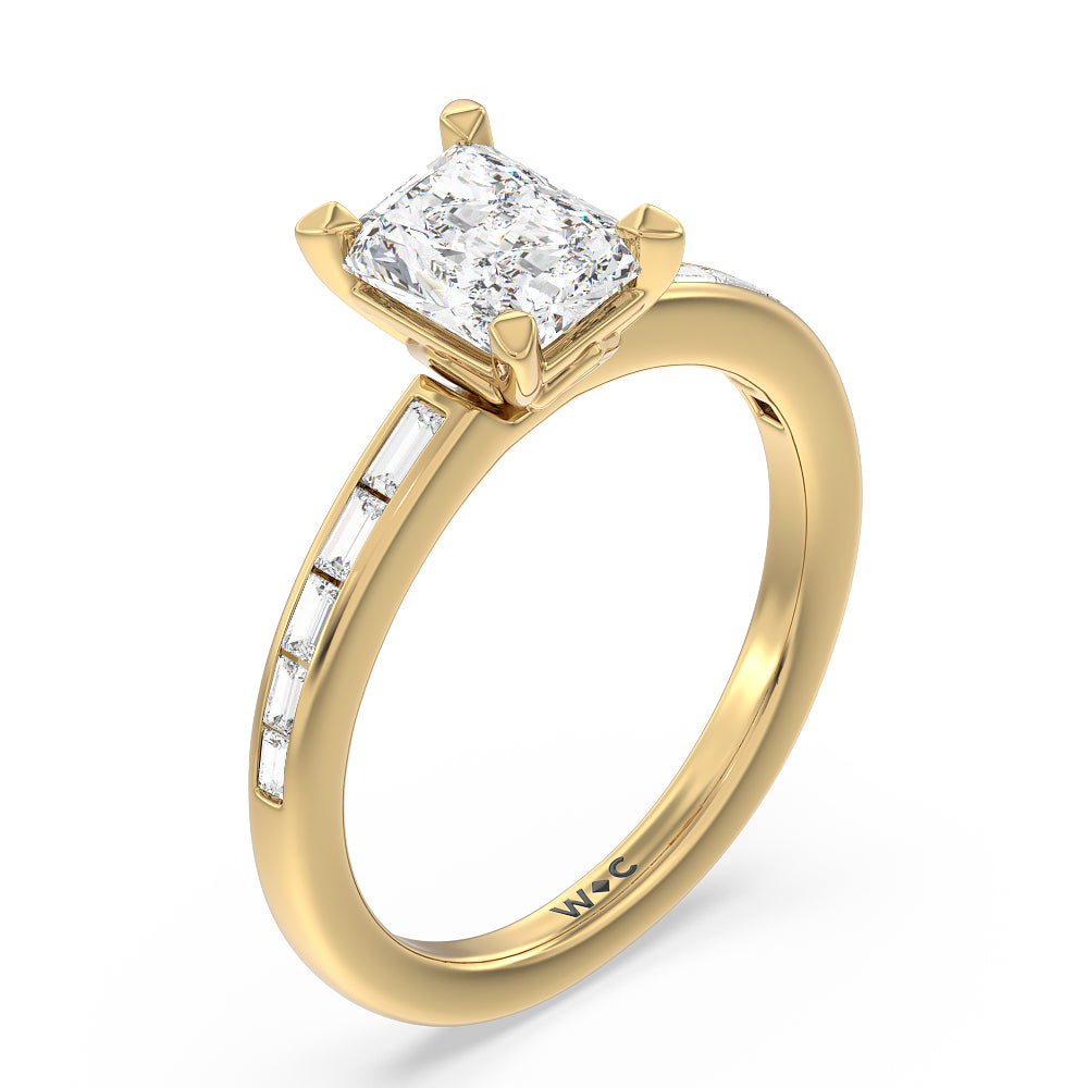 Channel Set Kite Basket Engagement Ring with Radiant Cut Diamond in 14KT Yellow Gold view 3
