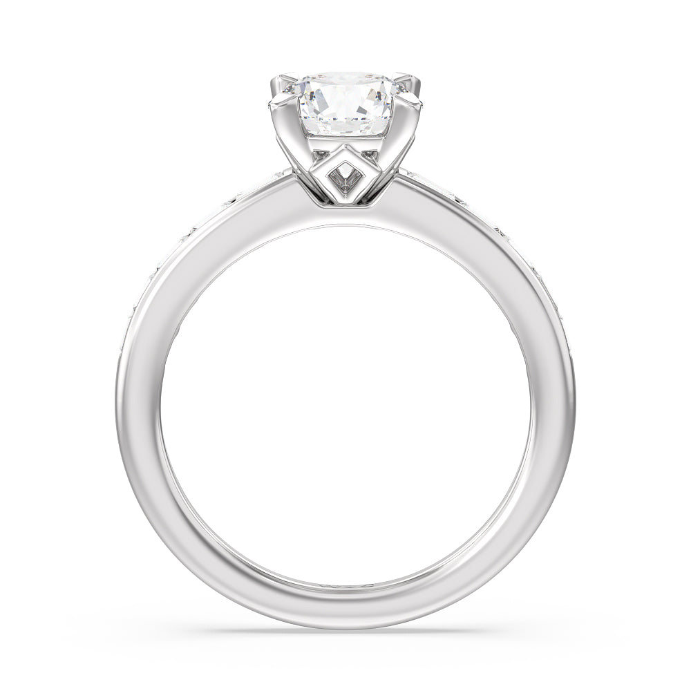 Channel Set Kite Basket Engagement Ring with Round Cut Diamond in 14KT Platinum view 2
