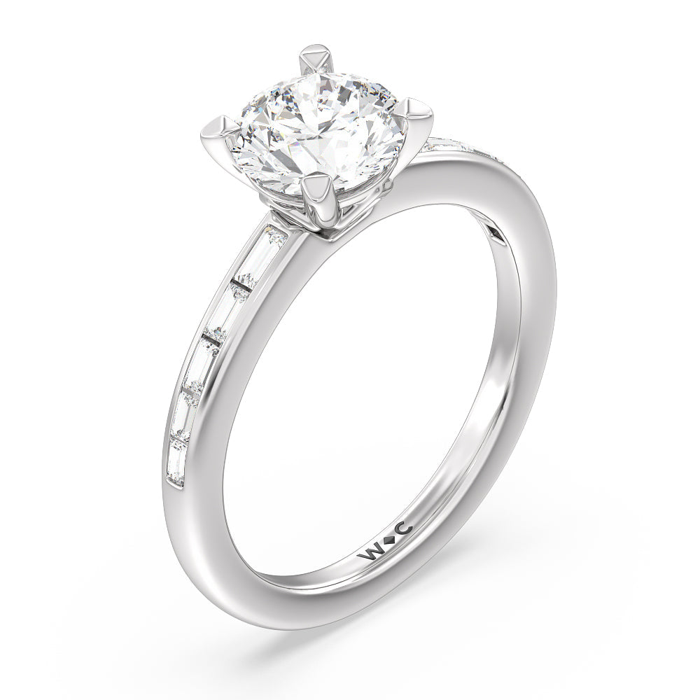 Channel Set Kite Basket Engagement Ring with Round Cut Diamond in 14KT Platinum view 3
