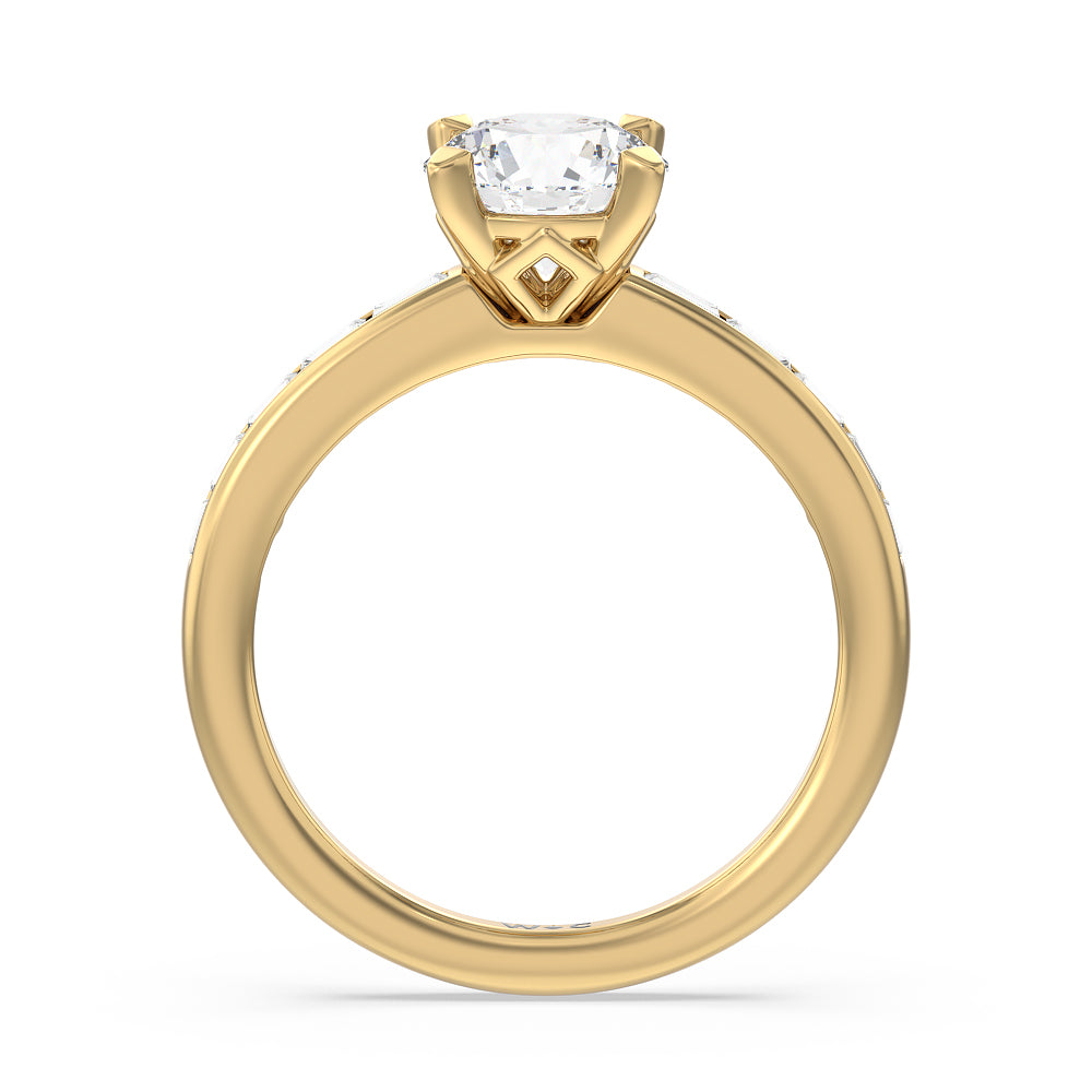 Channel Set Kite Basket Engagement Ring with Round Cut Diamond in 14KT Yellow Gold view 2
