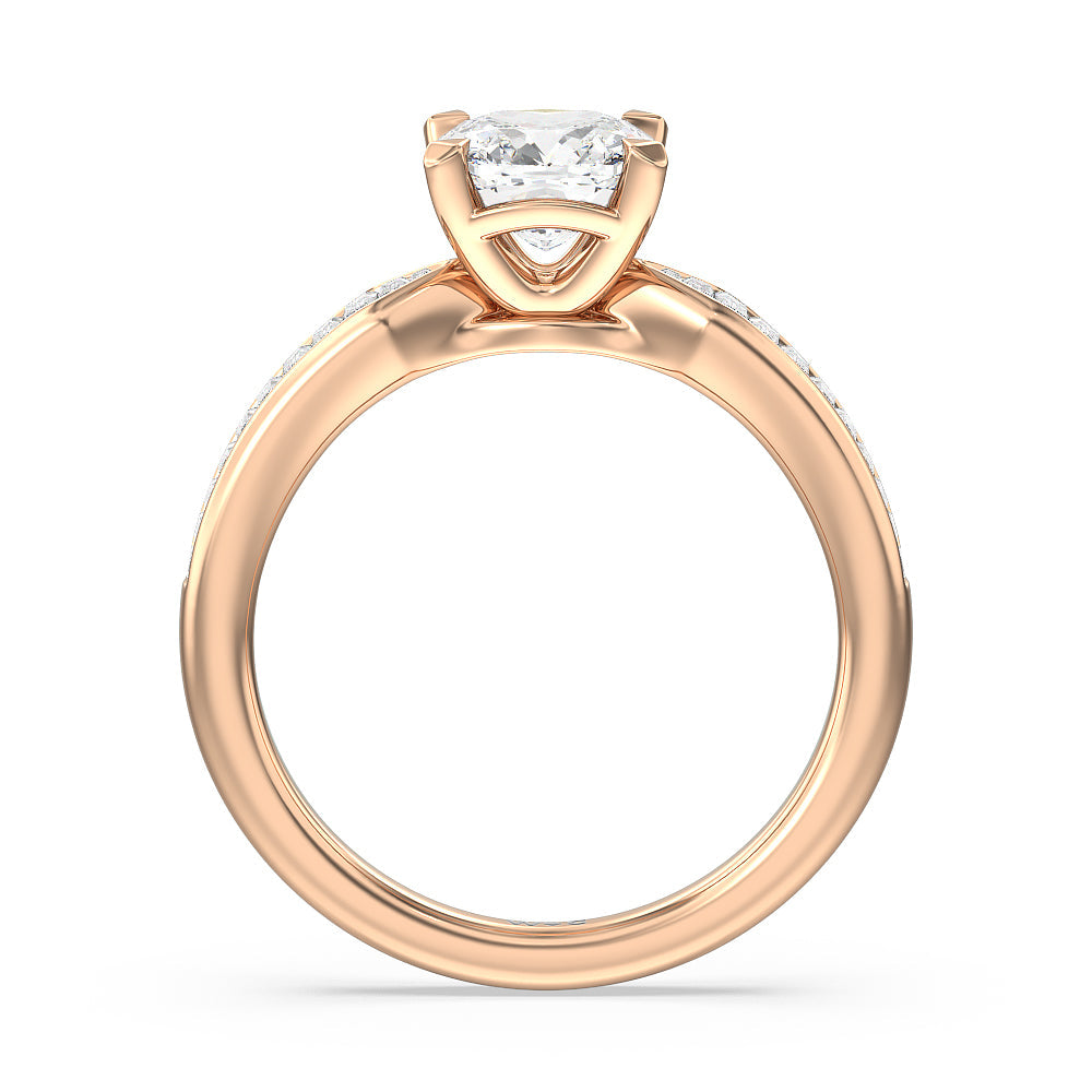 Cushion Cut Channel Baguette Deco Engagement Ring with Lab Grown Diamond in 14KT Rose Gold view 2
