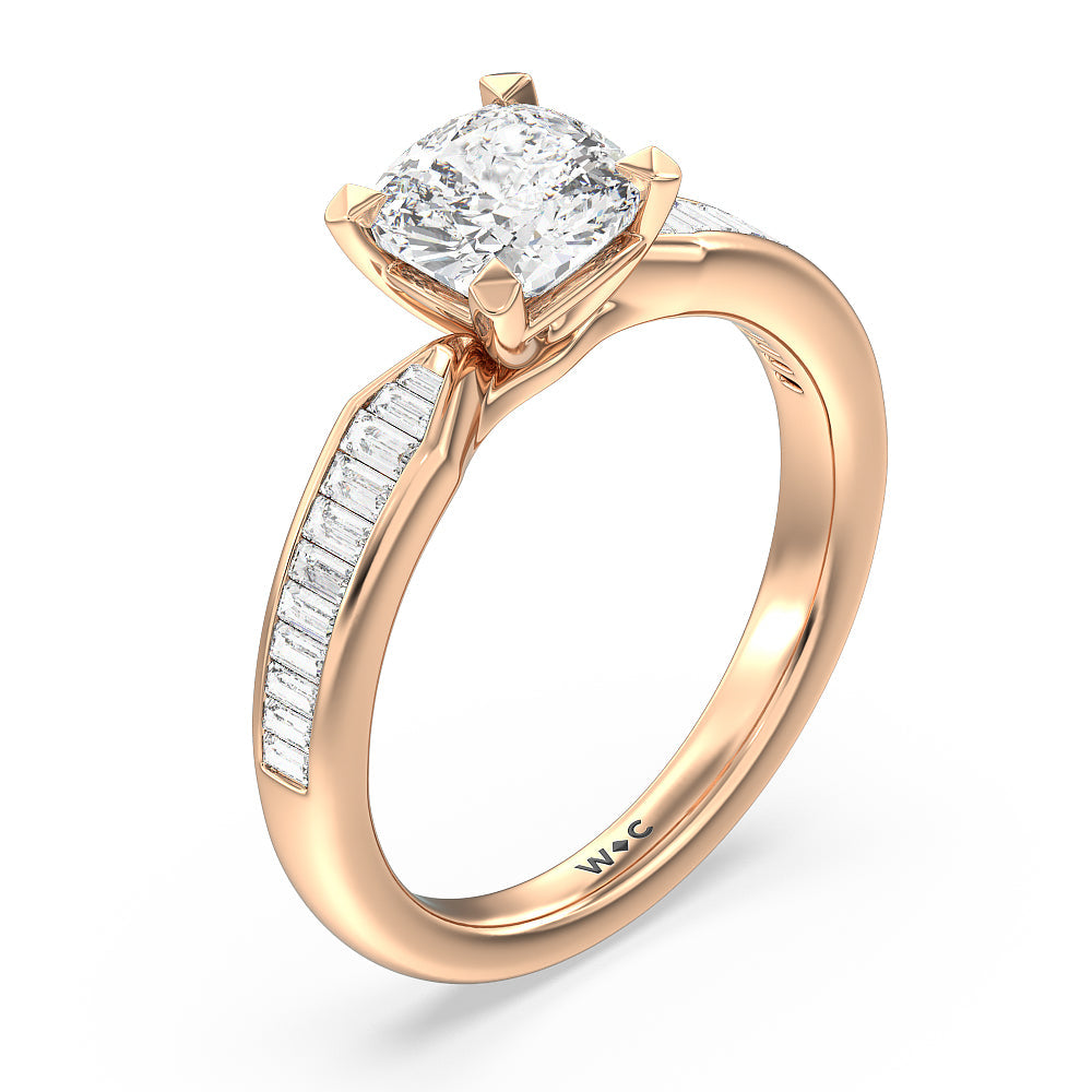 Cushion Cut Channel Baguette Deco Engagement Ring with Lab Grown Diamond in 14KT Rose Gold view 3
