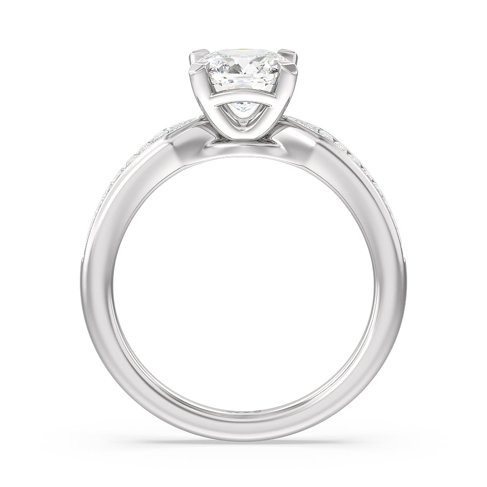 Cushion Cut Channel Baguette Deco Engagement Ring with Lab Grown Diamond in 14KT Platinum view 2
