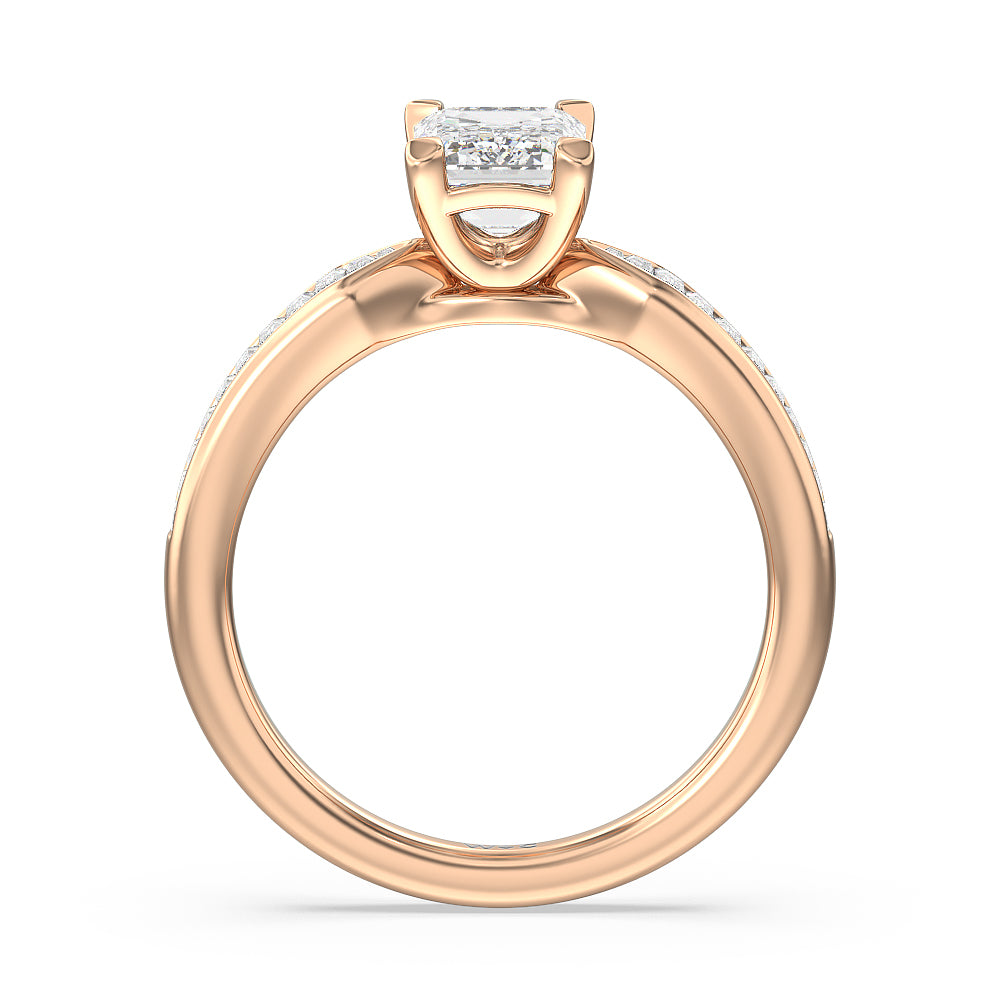 Emerald Cut Channel Baguette Deco Engagement Ring with Lab Grown Diamond in 14KT Rose Gold view 2
