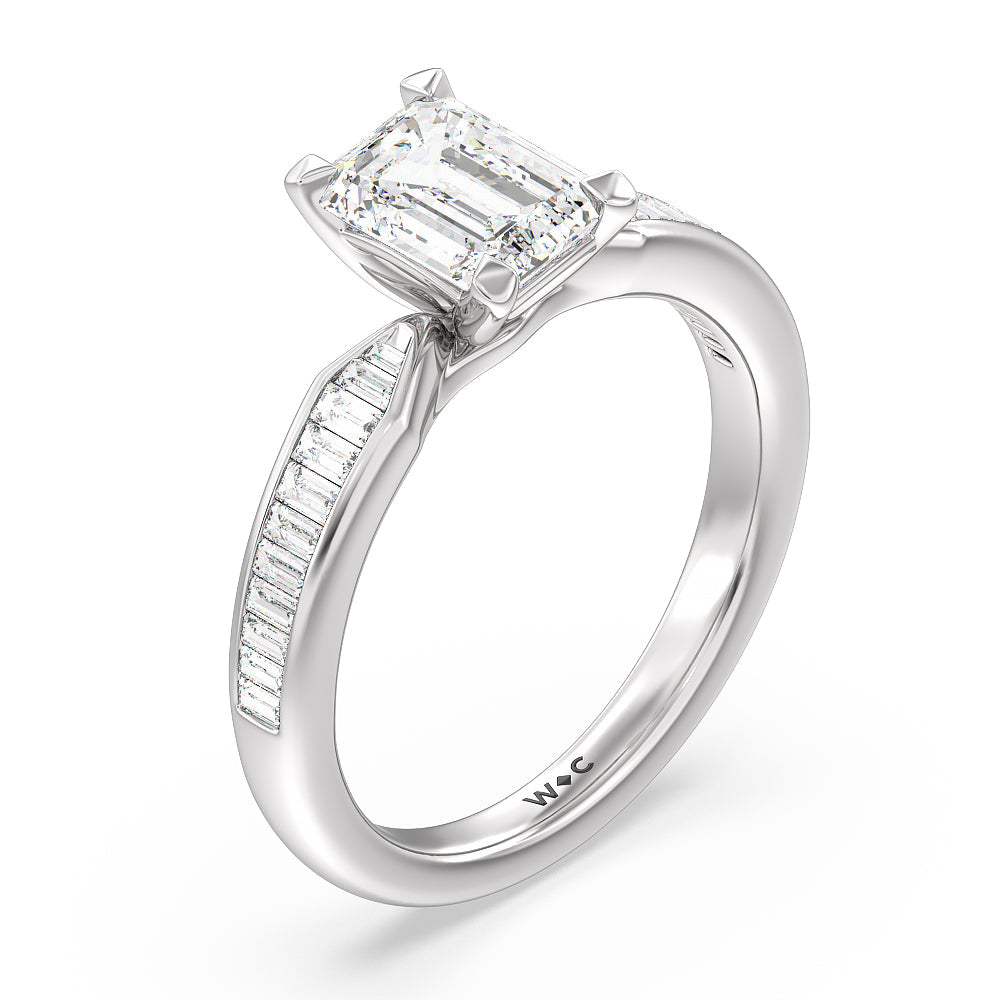 Emerald Cut Channel Baguette Deco Engagement Ring with Lab Grown Diamond in 14KT Platinum view 3
