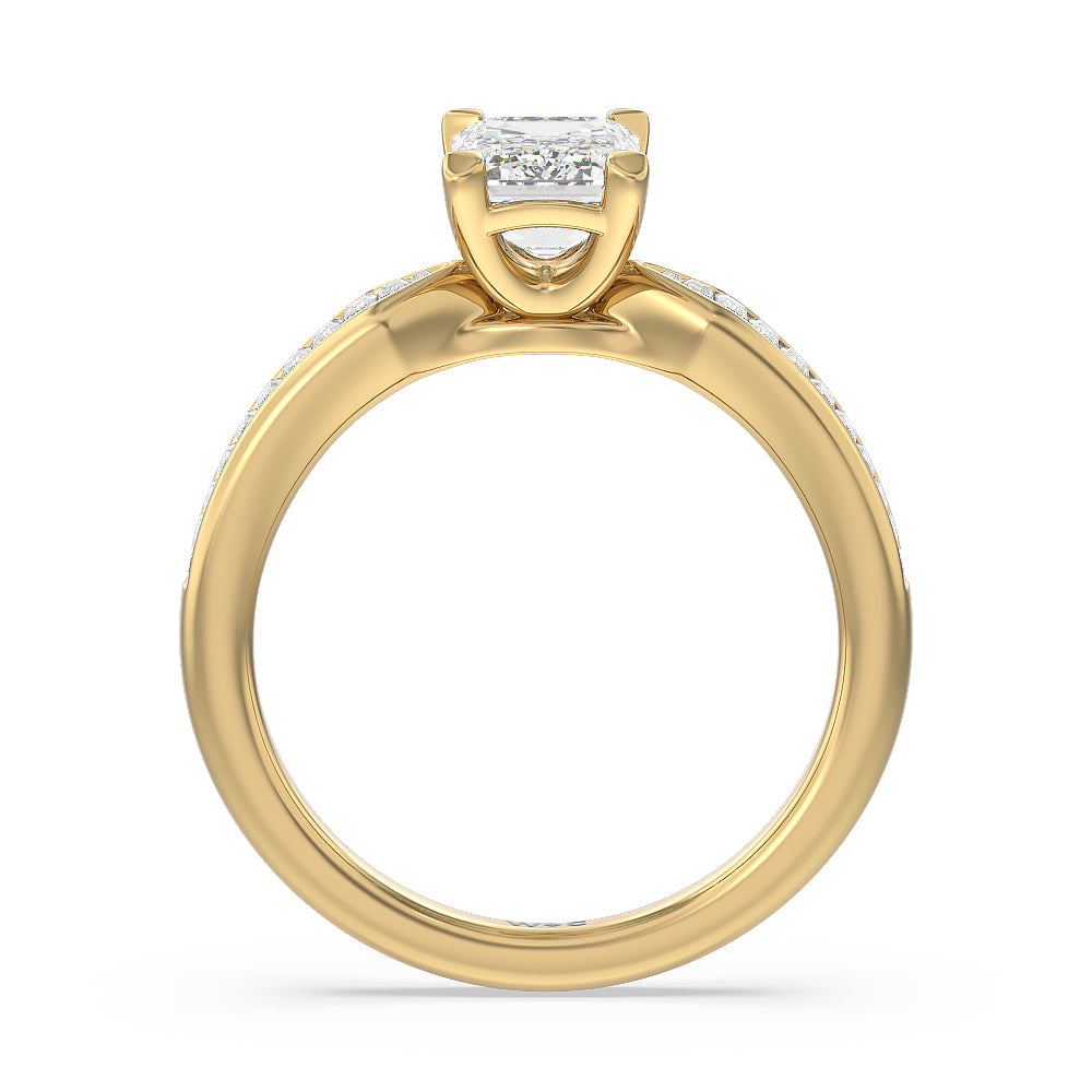Emerald Cut Channel Baguette Deco Engagement Ring with Lab Grown Diamond in 14KT Yellow Gold view 2
