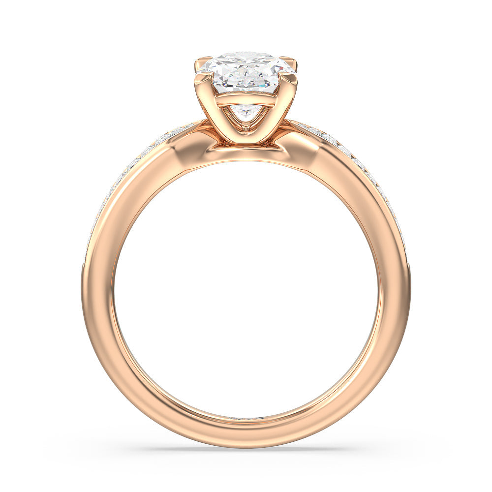 Oval Cut Channel Baguette Deco Engagement Ring with Lab Grown Diamond in 14KT Rose Gold view 2
