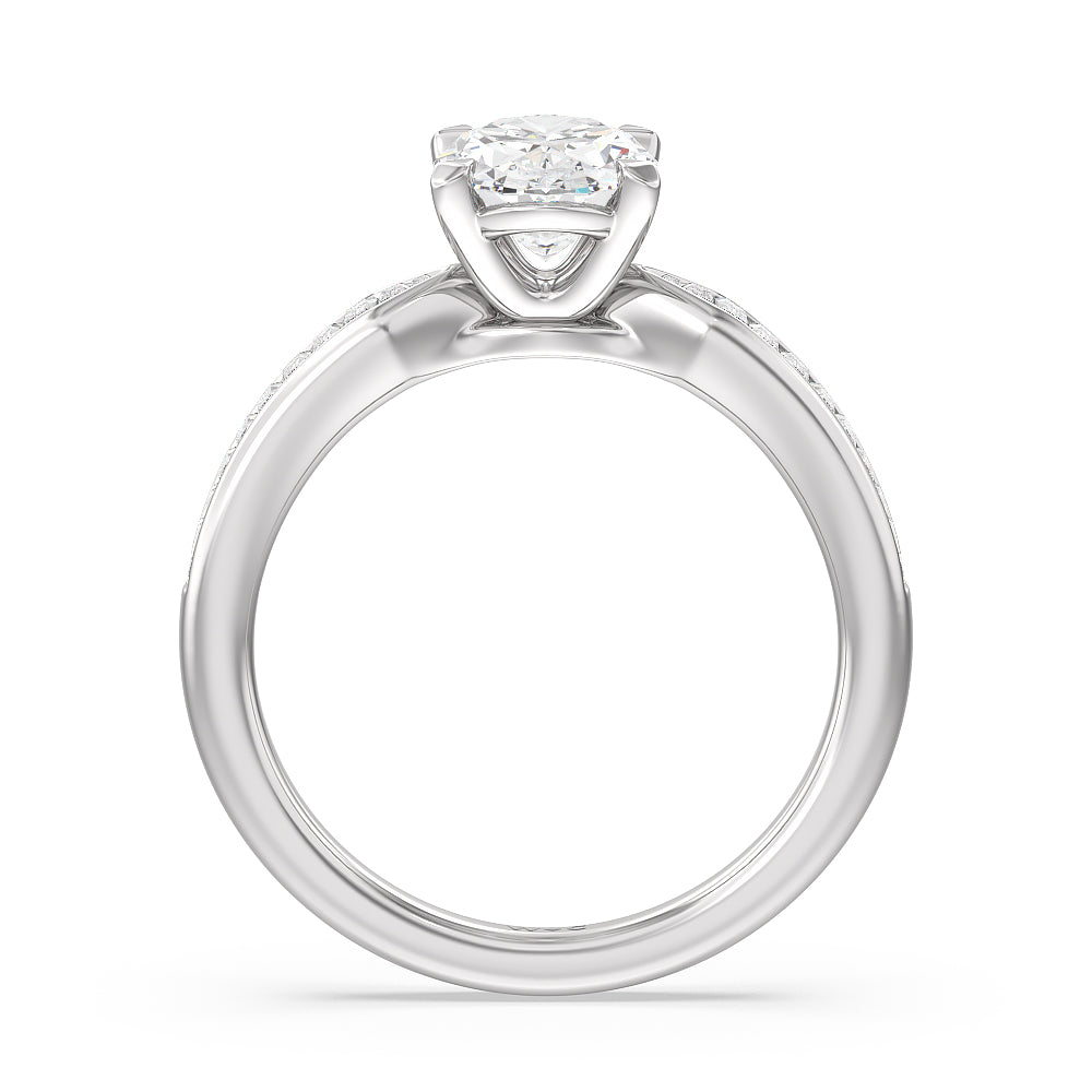 Oval Cut Channel Baguette Deco Engagement Ring with Lab Grown Diamond in 14KT Platinum view 2
