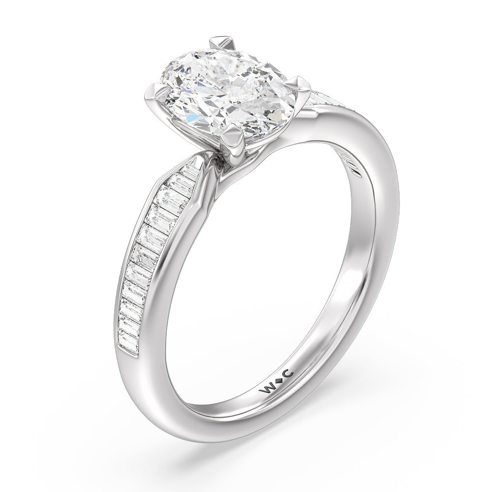 Oval Cut Channel Baguette Deco Engagement Ring with Lab Grown Diamond in 14KT Platinum view 3
