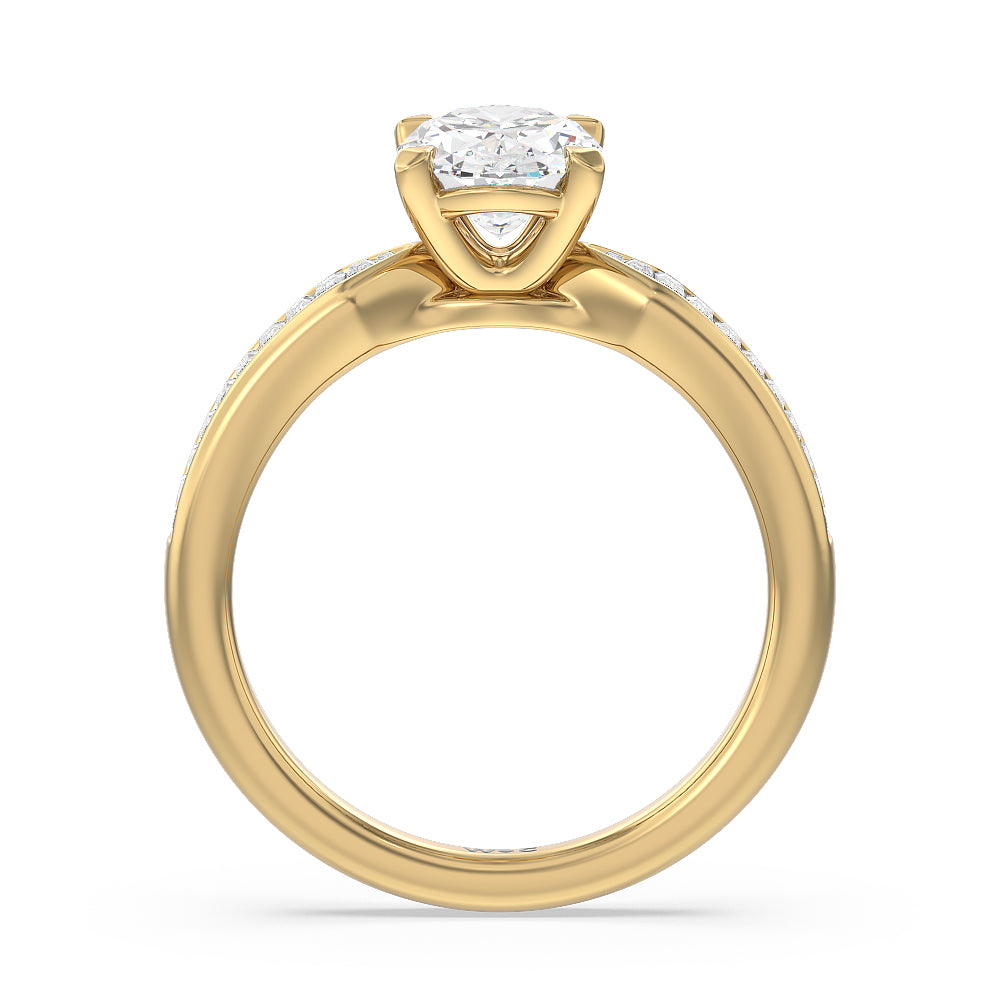 Oval Cut Channel Baguette Deco Engagement Ring with Lab Grown Diamond in 14KT Yellow Gold view 2
