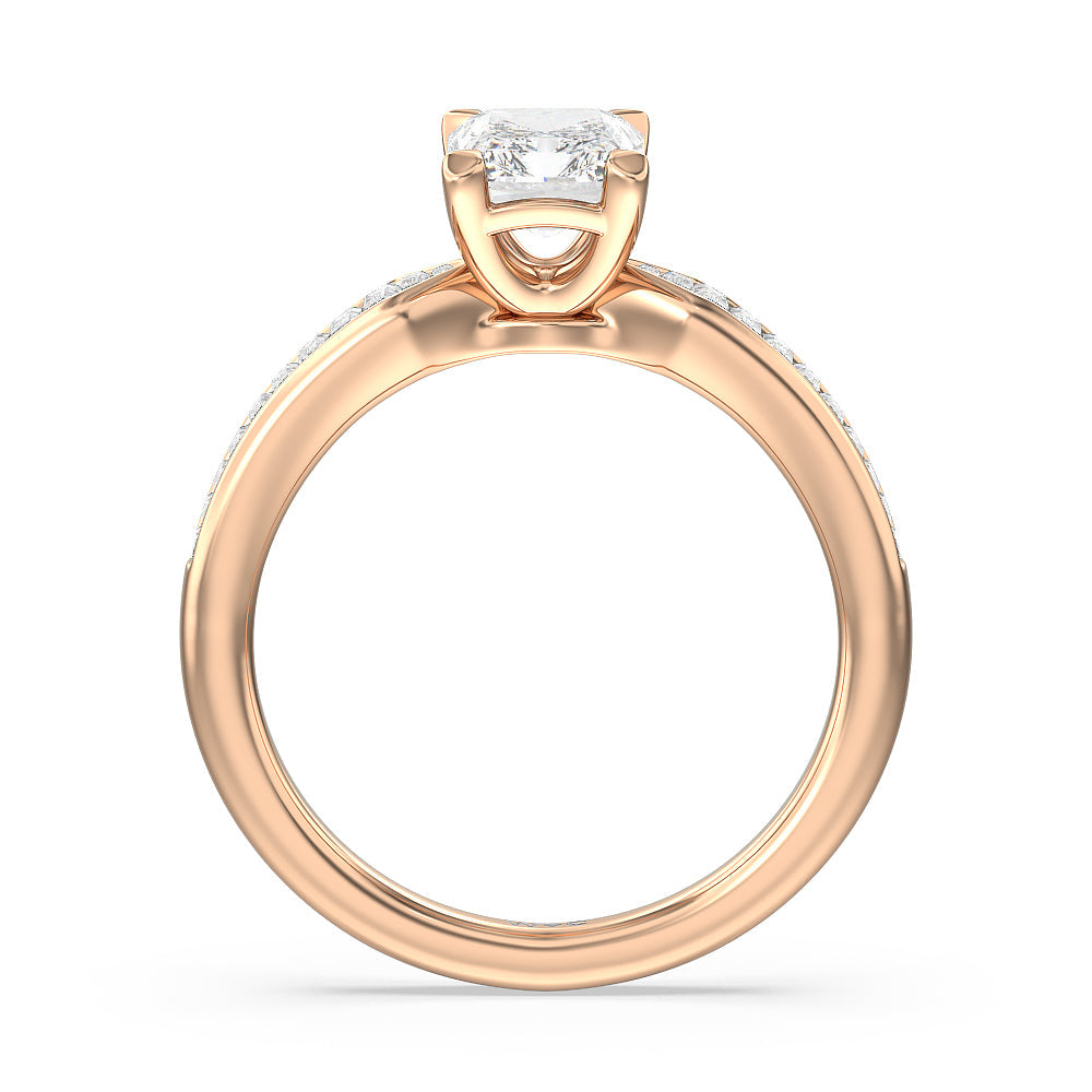 Radiant Cut Channel Baguette Deco Engagement Ring with Lab Grown Diamond in 14KT Rose Gold view 2
